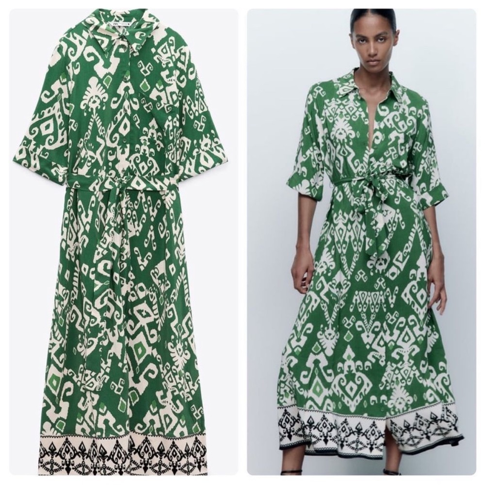 Green and white Zara maxi dress